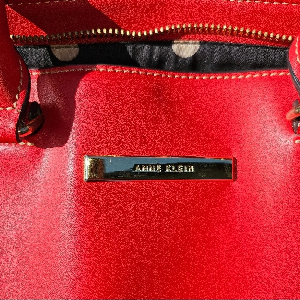 Anne Klein Red Satchel Shoulder Bag with Crossbody Strap Gold Hardware
